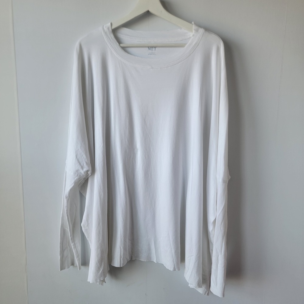 planet by lauren G Pima Cotton Luxury Boxy T-Shirt OSFA drop shoulders white